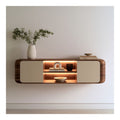 Meuble TV rectangulaire 180 x 40 x 60 cm en MDF plaque noyer avec portes beige