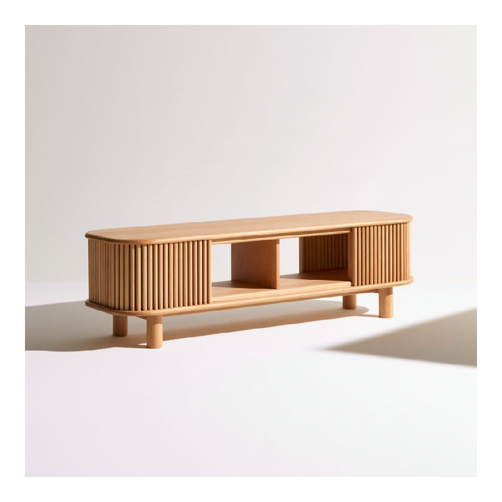 Meuble TV rectangulaire 140 x 40 x 50 cm en MDF plaque chene clair