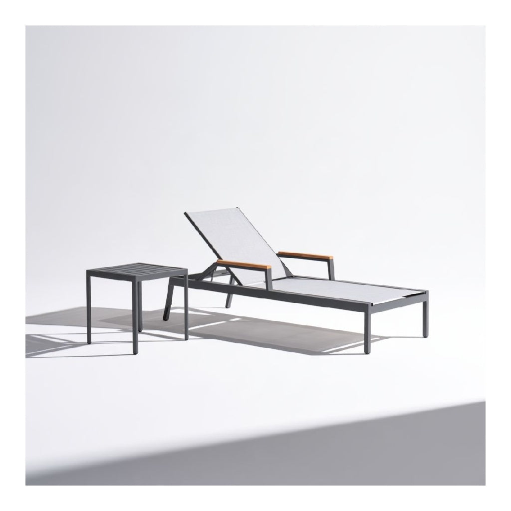 Ensemble bain de soleil inclinable avec table d'appoint 195 x 65 x 35 cm en aluminium et textilene anthracite beige