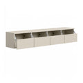 Meuble TV bas rectangulaire 180 x 40 x 45 cm en panneaux de particules melamines beige avec 4 abattants