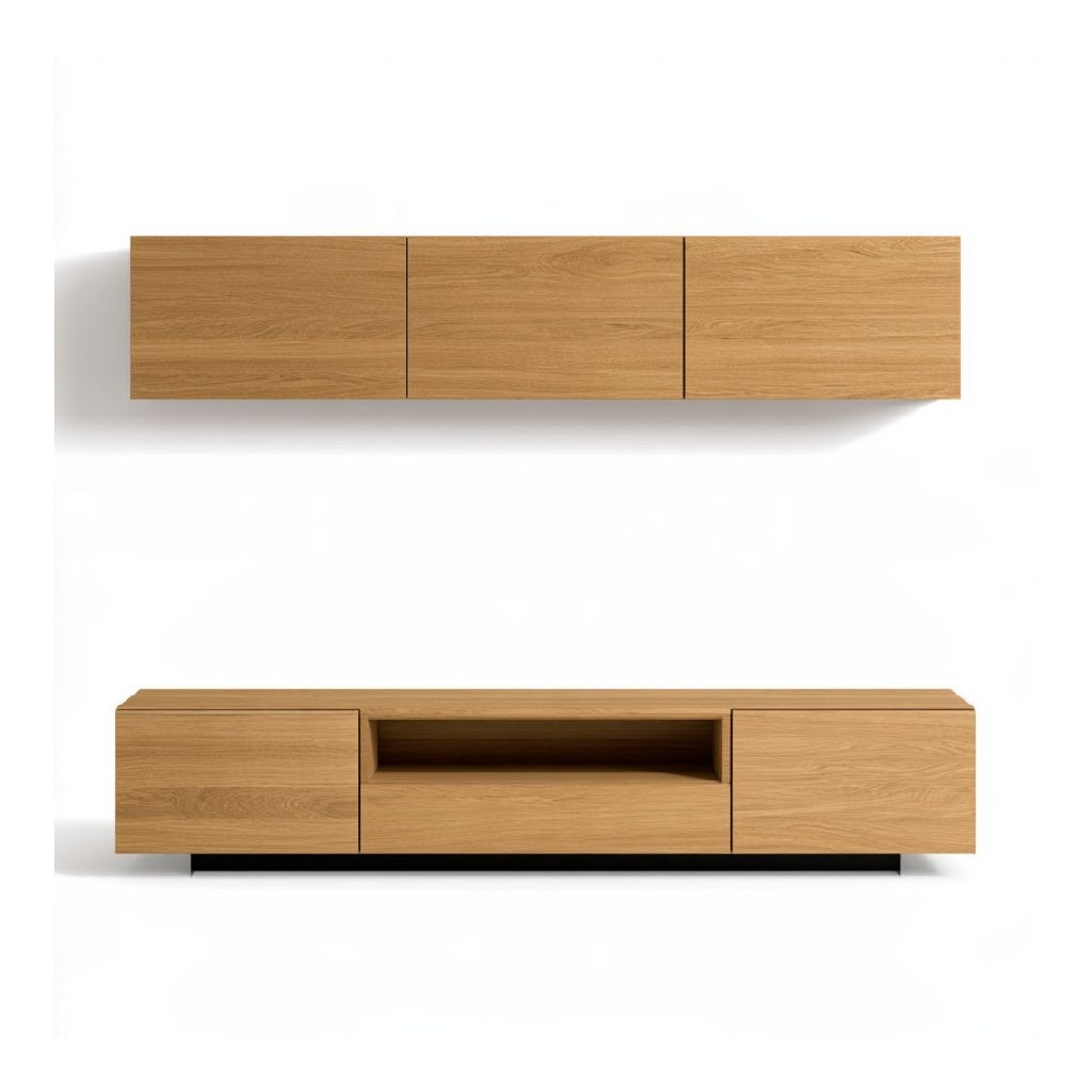 Ensemble meuble TV suspendu et bas 180 x 40 x 45 cm en MDF decor chene rectangulaire naturel