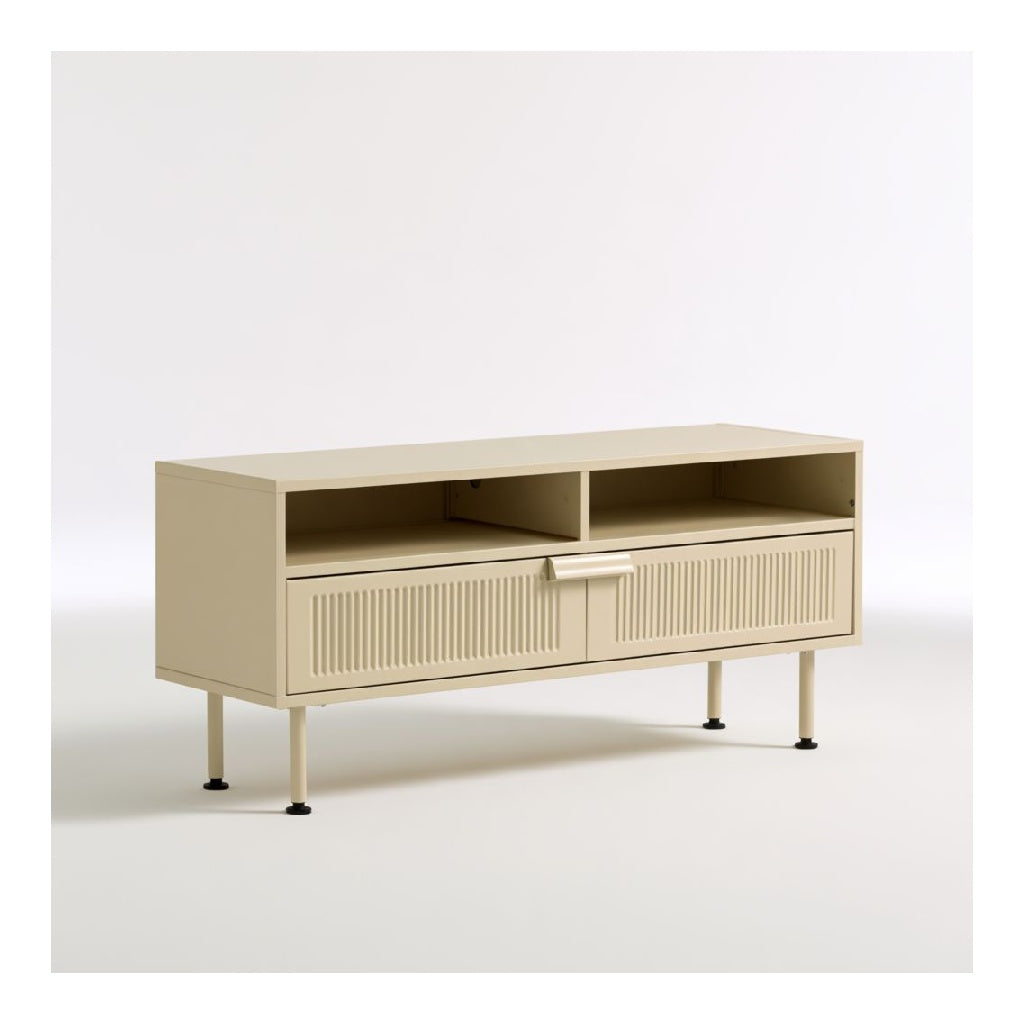 Meuble TV en acier rectangulaire beige avec 2 portes et 2 niches 100 x 40 x 75 cm