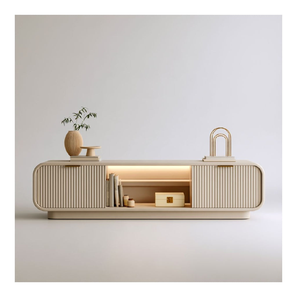 Meuble TV avec rangement et eclairage LED MDF beige 180 x 40 x 55 cm
