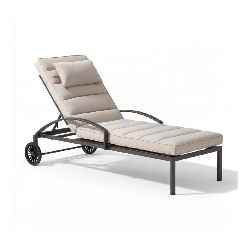 Bain de soleil roulant inclinable en aluminium rectangulaire taupe 200 x 65 x 35 cm