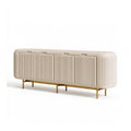 Meuble TV a 4 portes en MDF beige 180 x 40 x 75 cm avec pietement en acier dore