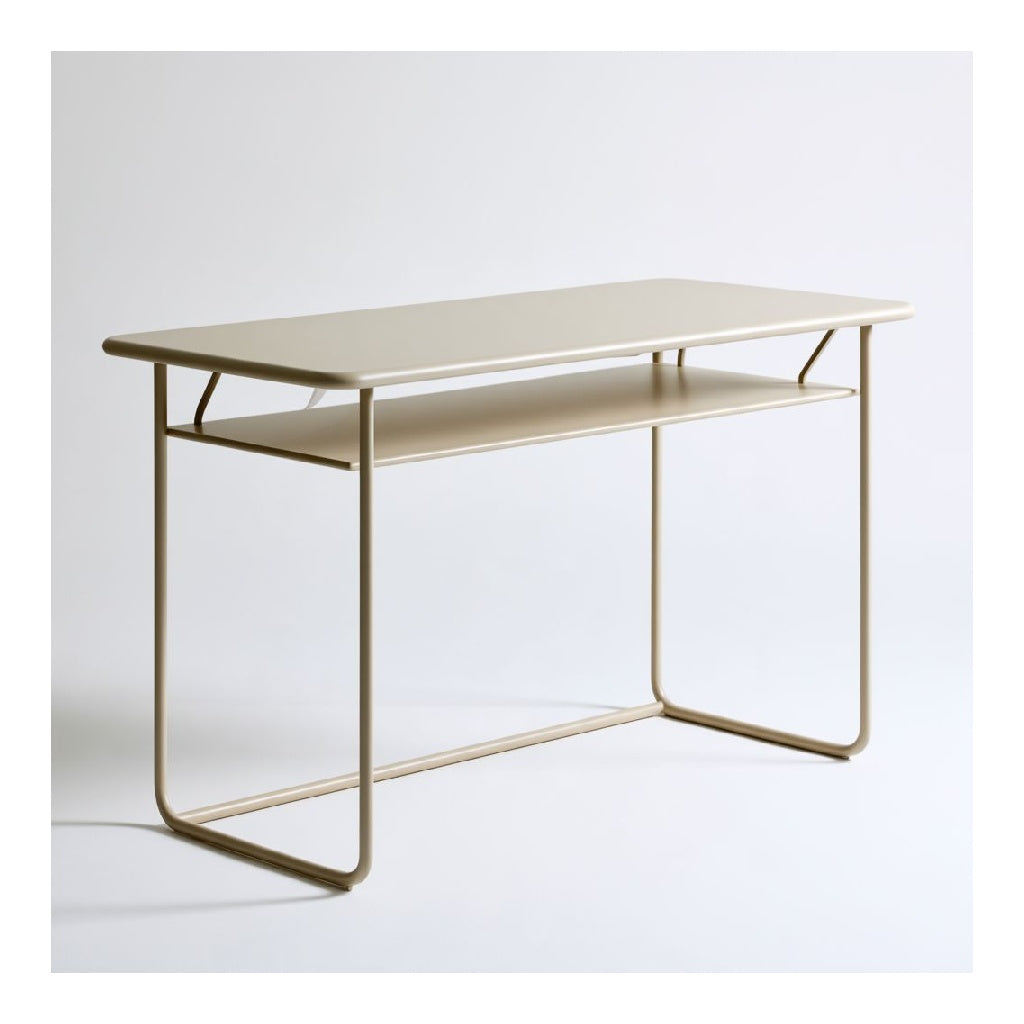 Bureau droit 120 x 60 x 75 cm en panneaux MDF melamines et acier rectangulaire blanc casse