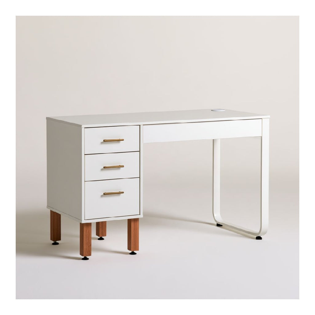 Bureau classique avec caisson 3 tiroirs en panneaux de particules melamines blanc 120 x 60 x 75 cm